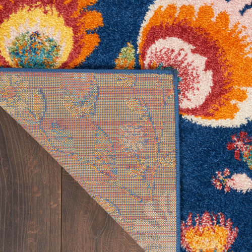 Bungalow Rose Performance Navy Blue/Orange/Yellow Rug & Reviews Wayfair